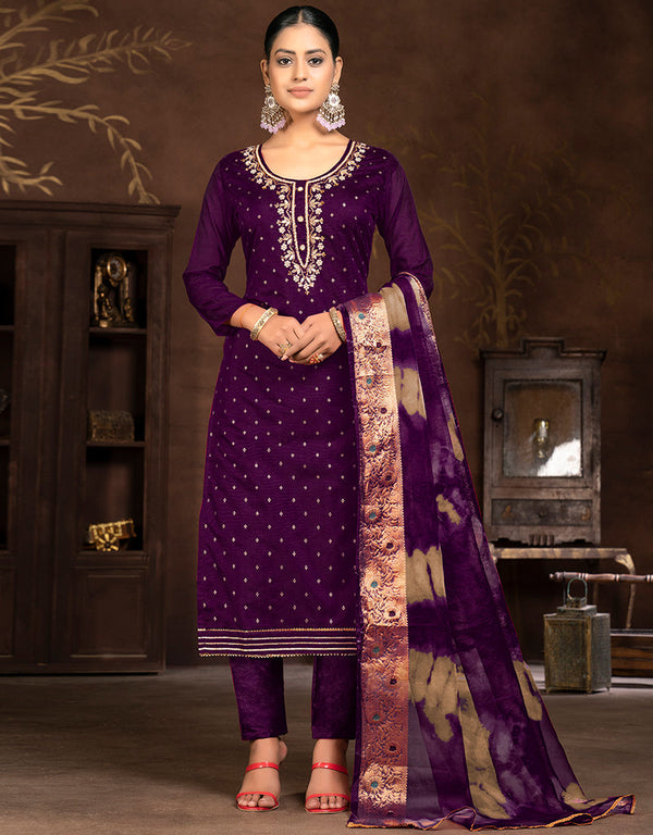 trendy purple modal butti designer party wear heavy salwar suit collection with purple santoon 13603-acy3691 Front View